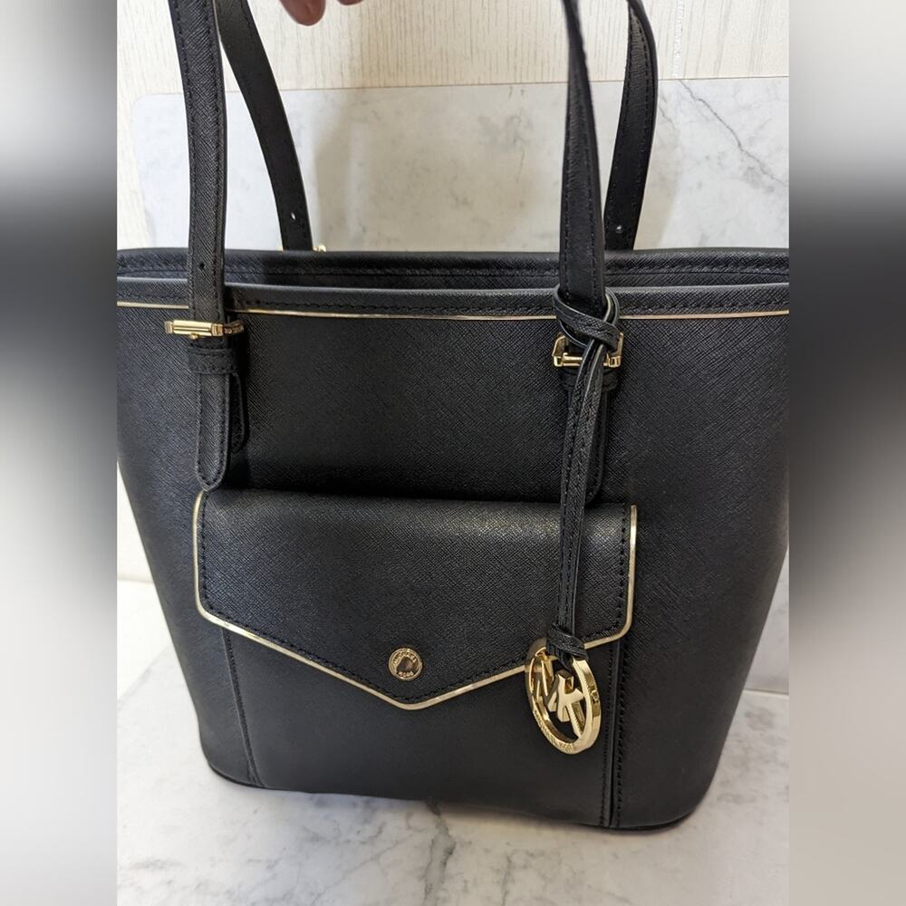 Michael Kors black handbag tote Frame jet set saffiano leather medium - Picture 10 of 13